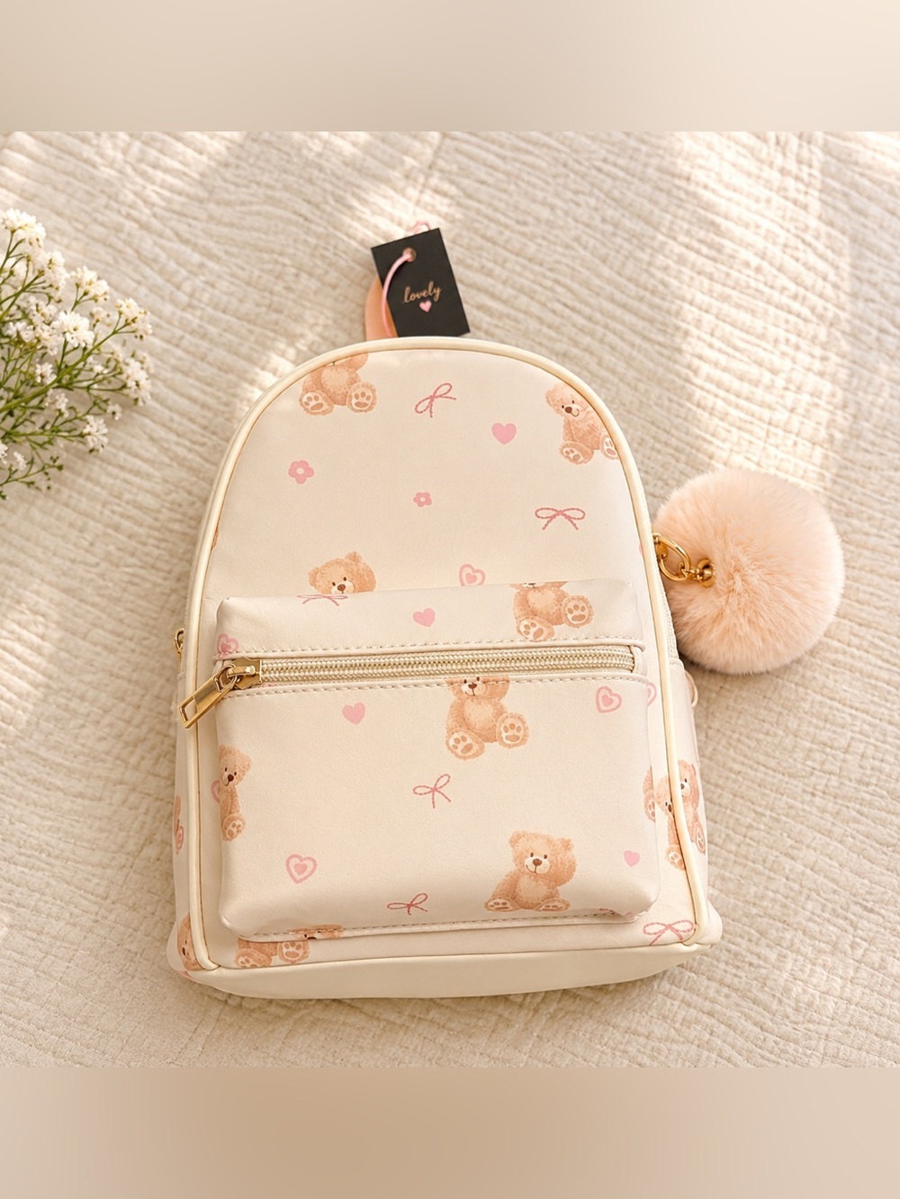 Adorable Cream Teddy Bear Kids Backpack